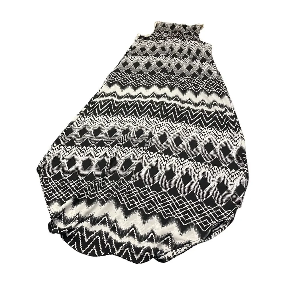 Ny Collection Maxi Dress Girls Small Black White Geometric Crochet Neck Back Zip
